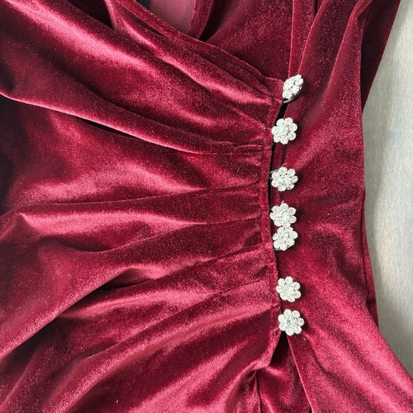 Velvet Burgundy Dress with Gem Buttons - Picture 3 of 4